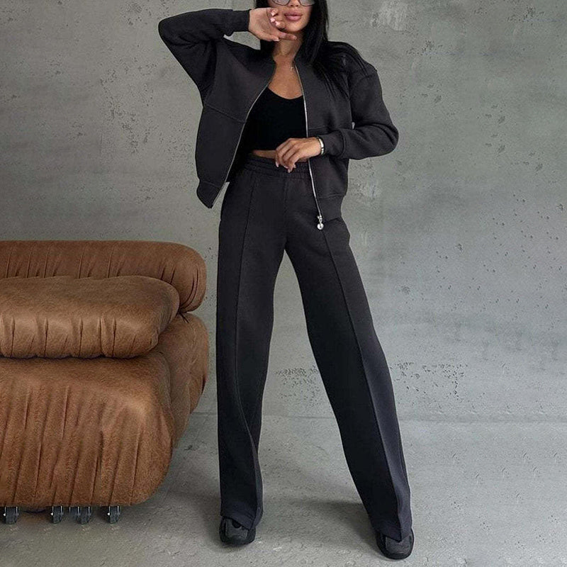 “2-Piece Zip-Up Sweatsuit Set with Wide-Leg Sweatpants” CJ US