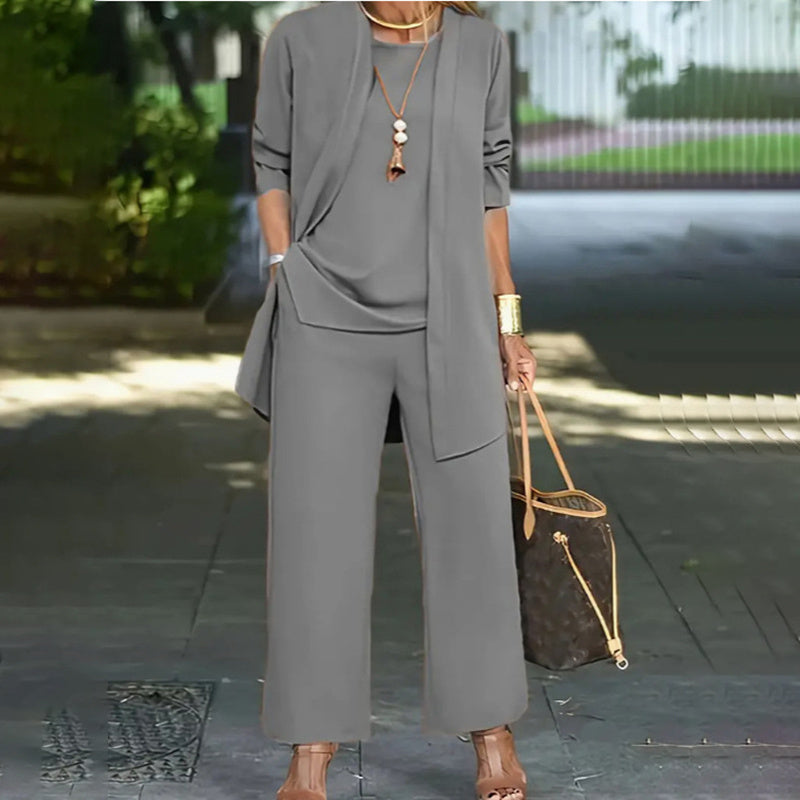 Women's Plus Size Casual 3-Piece Set Open Front Cardigan Sleeveless Vest Pants Solid Color Lounge Set CJ US