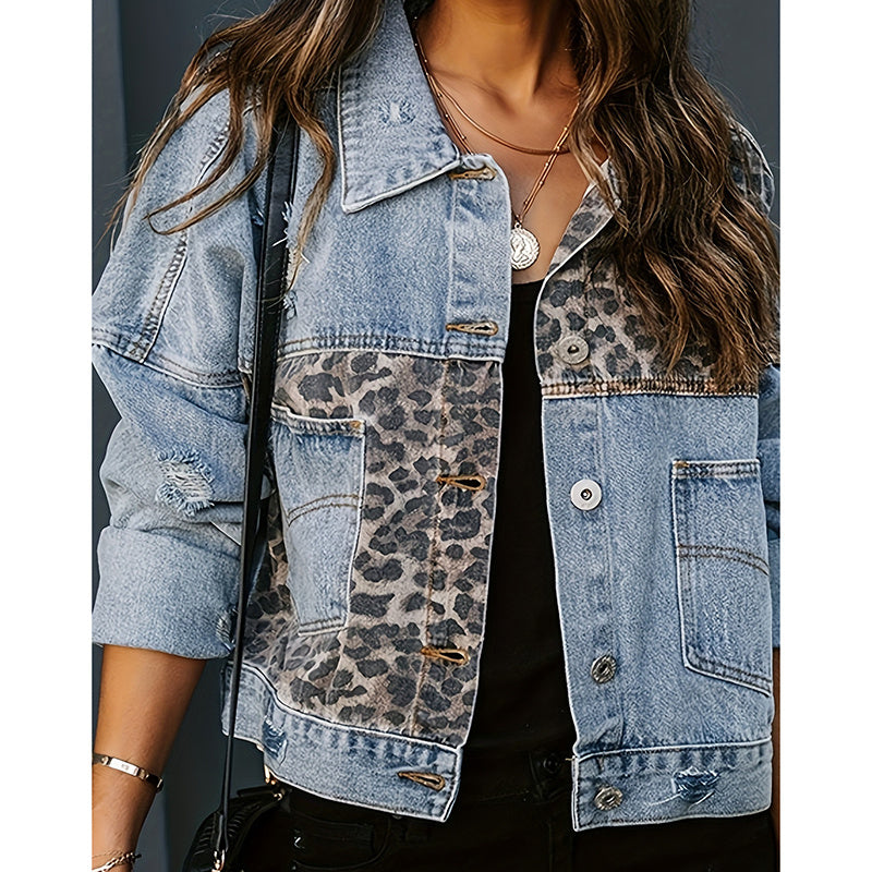 Women's Cropped Distressed Denim Jacket Ripped Button Down Jean Jacket Long Sleeve Casual Streetwear Coat CJ US