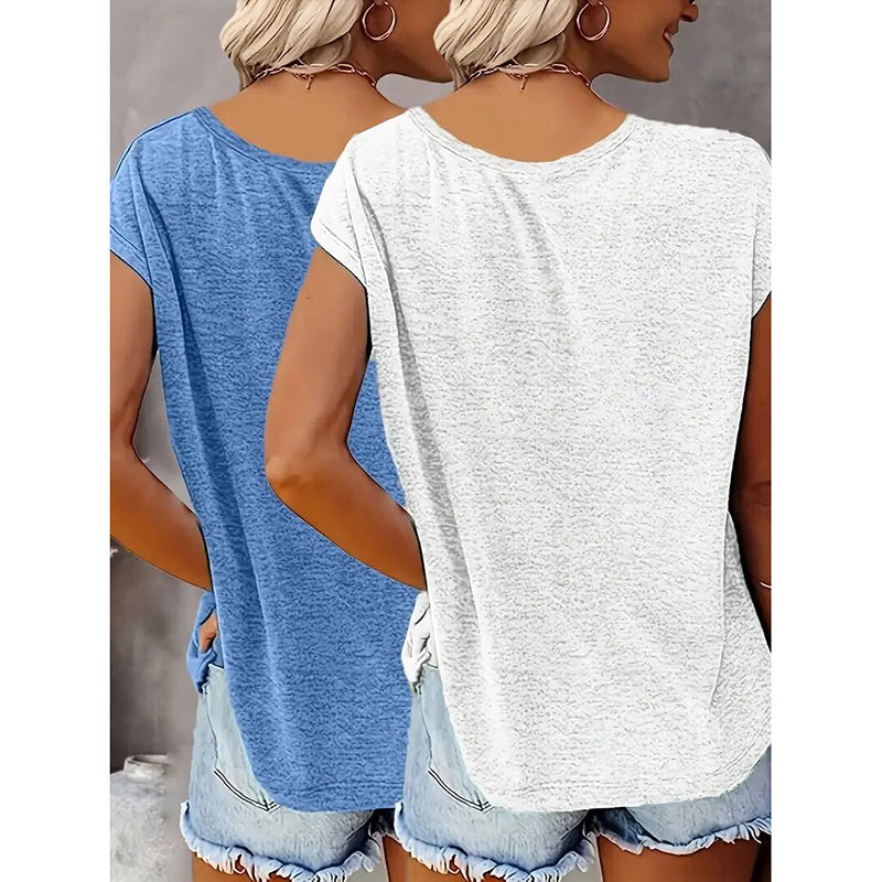 2-Pack Women's V-Neck Sleeveless Tank Tops – Loose Fit Casual Summer Beach Shirts FitiqueFit