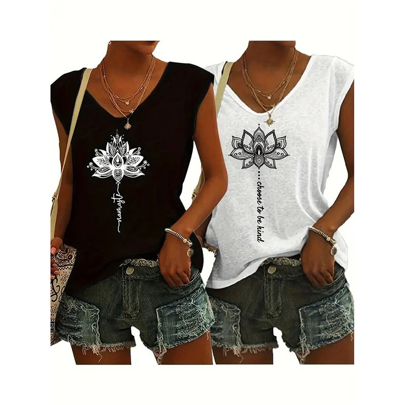 2-Pack Women's V-Neck Sleeveless Tank Tops – Loose Fit Casual Summer Beach Shirts FitiqueFit