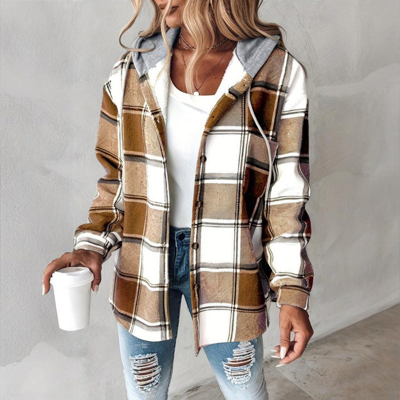 Plaid Drawstring Hoodie Shirt CJ US