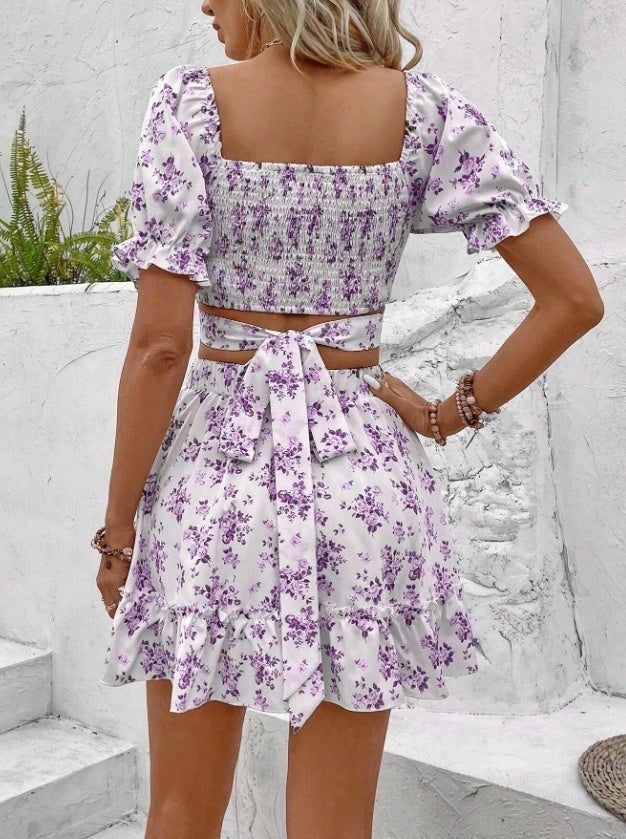 Ditsy Floral Two-Piece Set – Crop Top & Mini Skirt Summer Outfit CJ US
