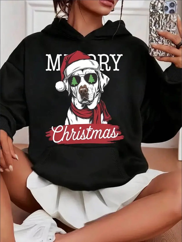 Women’s Christmas Dog Hoodie – Casual Holiday Pullover Sweatshirt CJ US