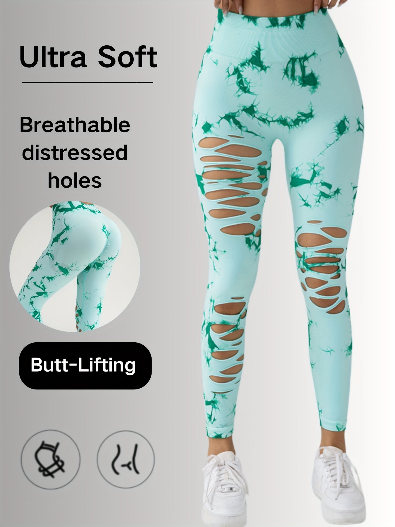 New Style Women's High-Waisted Yoga Leggings With Hollow-Out & Tie-Dye Design CJ US