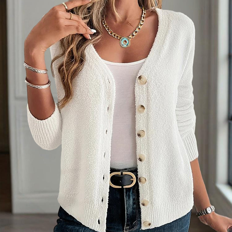 Women's V-Neck Button Front Long Sleeve Knit Cardigan For Spring & Fall Elegant For Casual Wear CJ US