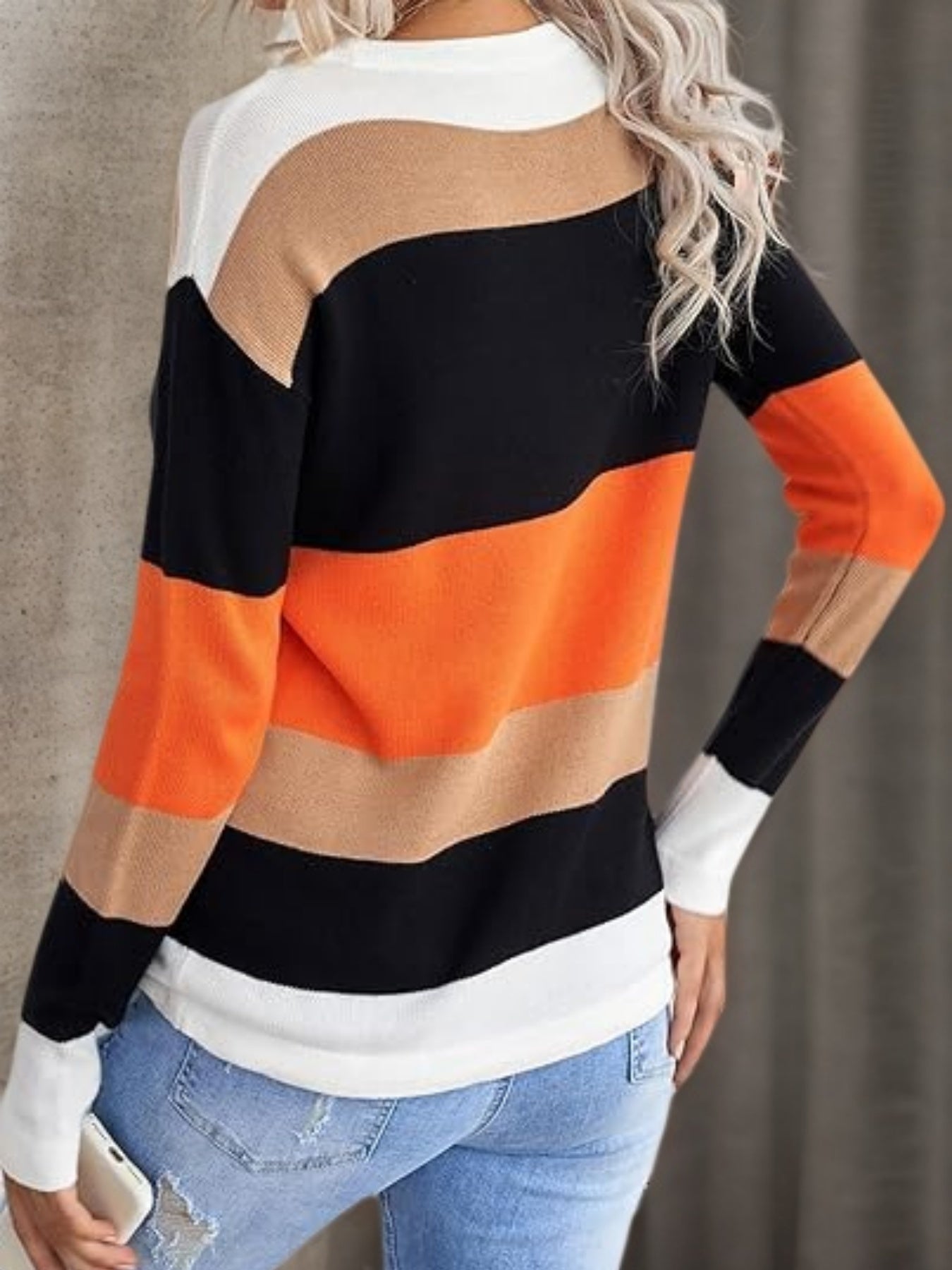 2025 Novel And Cute Style Round Neck Striped Women's Fashion Clothing Color Blocked Hoodie Autumn Sweater Women's Clothing CJ US