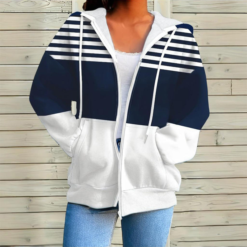 Plus Size Color Block Hoodie – Women’s Casual Zip Sweatshirt CJ US