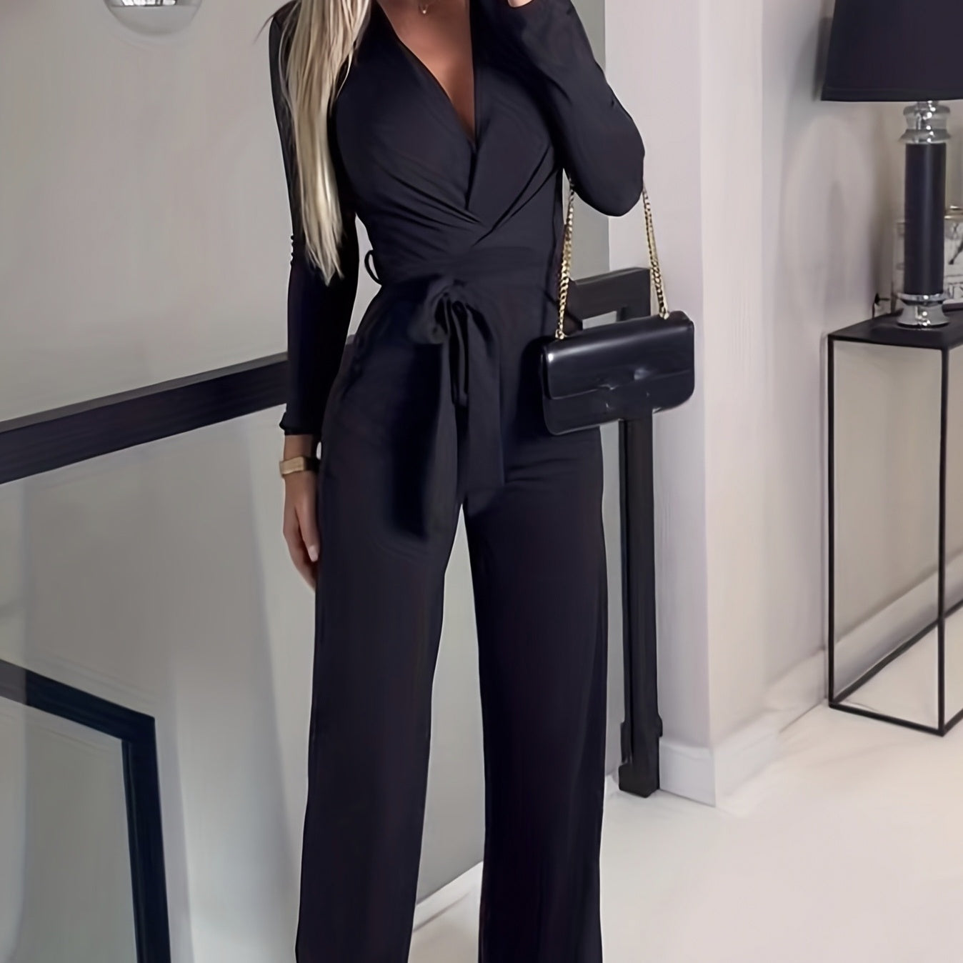 Ladies' Fashionable Slim Fit Sexy V-neck Long Sleeved Slimming Jumpsuit CJ
