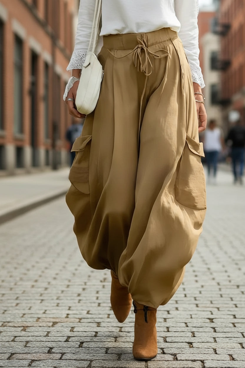 Women's Drawstring Pocket Casual Loose-fitting Trousers 