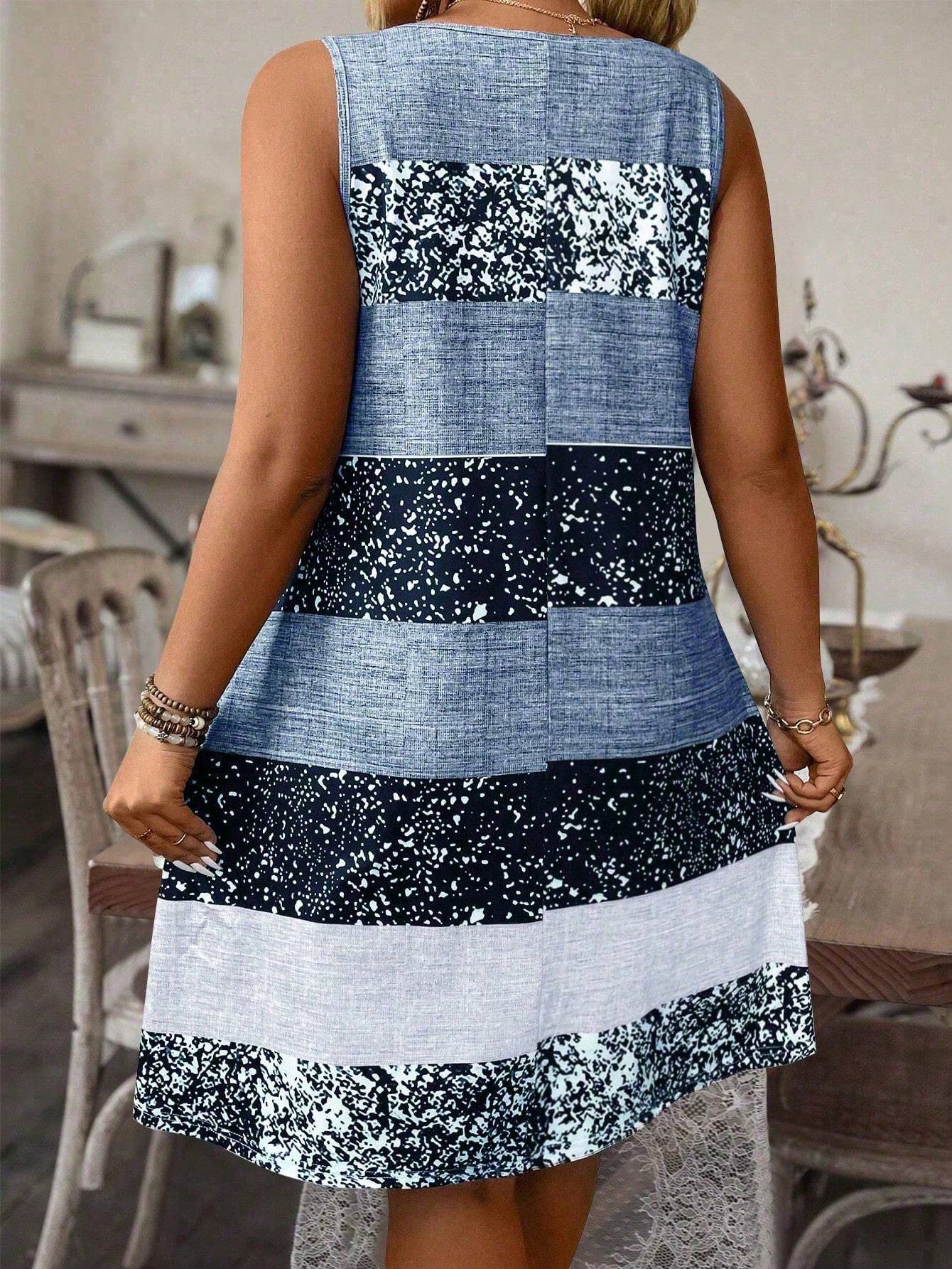 Plus-size Striped Tank Top Sleeveless Skirt Print CJ US
