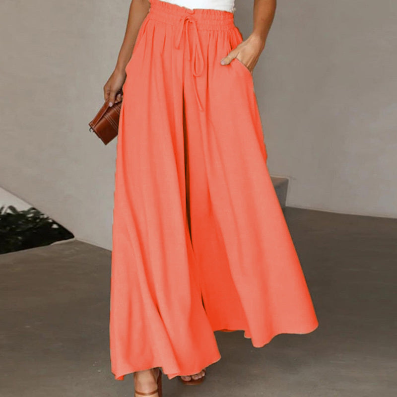 Women's High Waist Wide Leg Pants Elastic Drawstring Casual Loose Flowy Trousers With Pockets CJ US