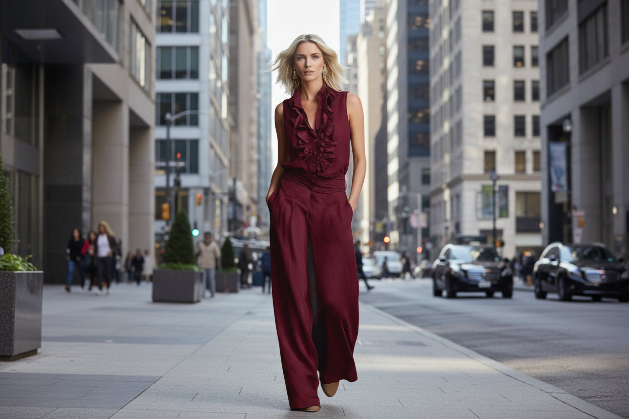 Linen-blend Sleeveless Shirt And Wide-leg Pants Set 