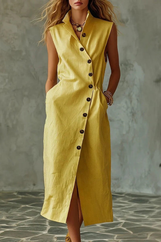 Slim-fit Elegant Single-breasted Dress With A Stand-up Collar For Women 