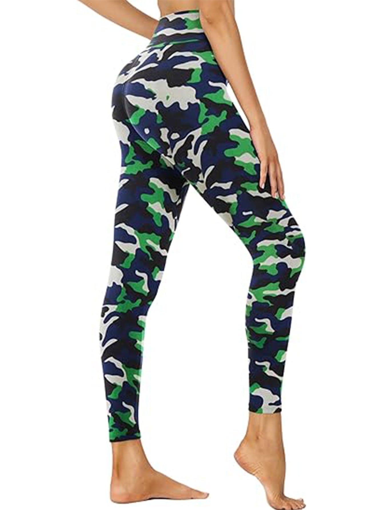 Leggings - Cropped High-waisted Print Blue-green Camouflage CJ US