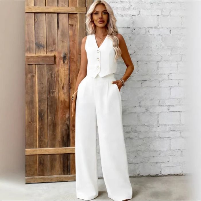Womens Fashion Plus-Size Buttoned Vest Set 
