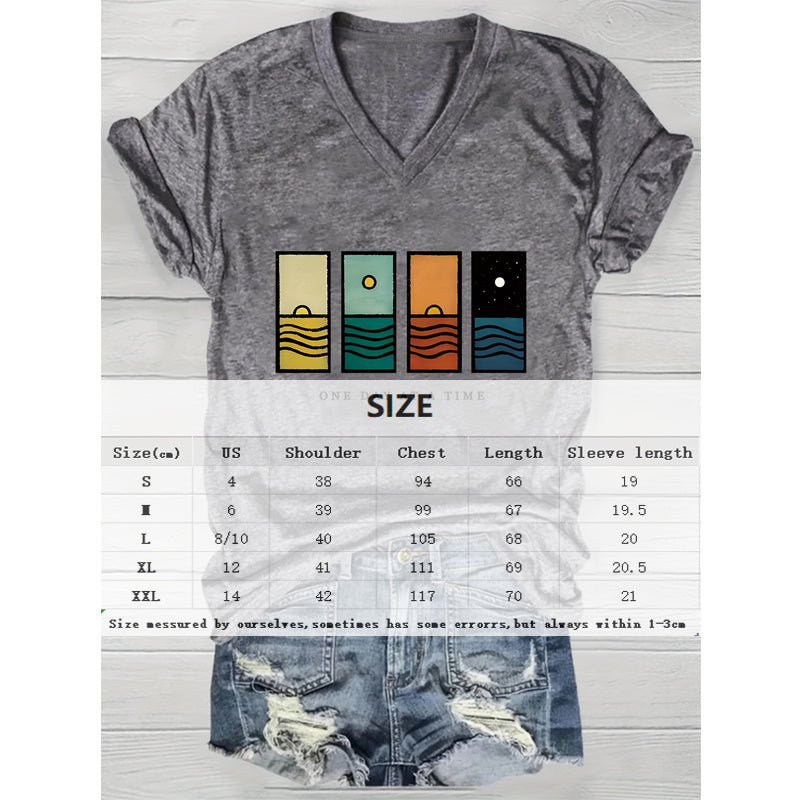 Women's Geometric Mountain & Starry Night Graphic Tee - Artistic Short Sleeve Top CJ US