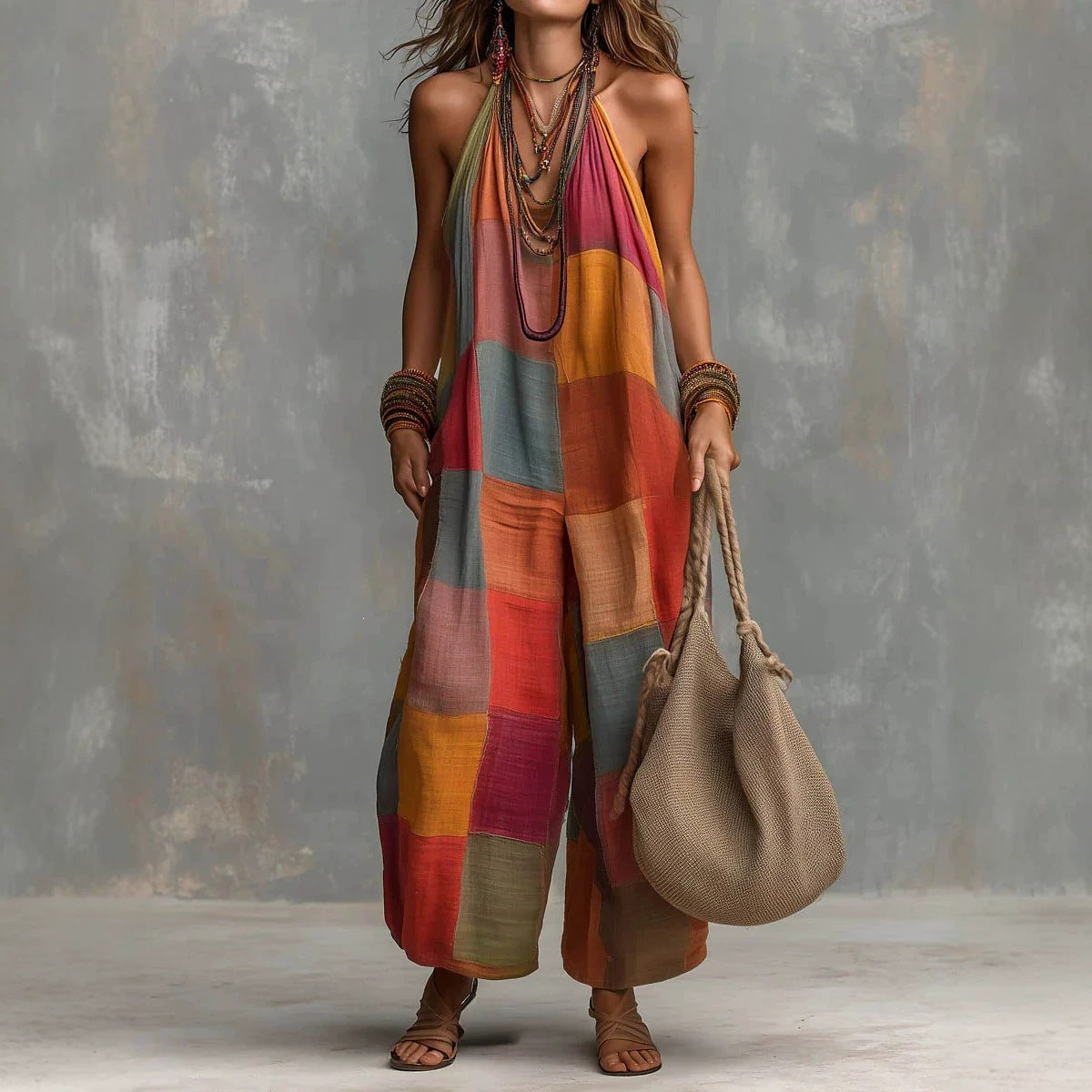 New Style Casual Printed Plaid Jumpsuit Womens Clothing 