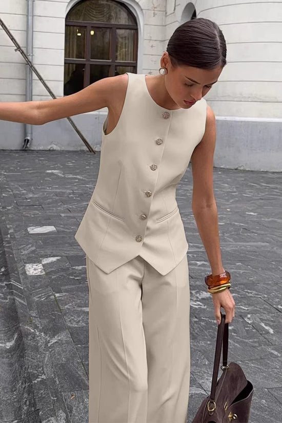 Elegant Commuter Vest And Wide-Leg Pants Two-Piece Set 