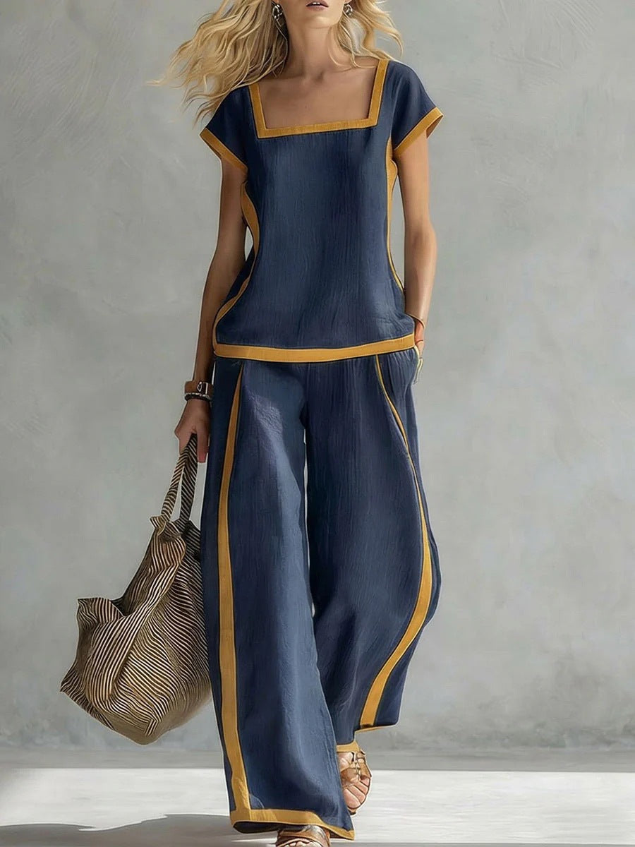 Women's Casual Square-Neck Short-Sleeve Pants Set 
