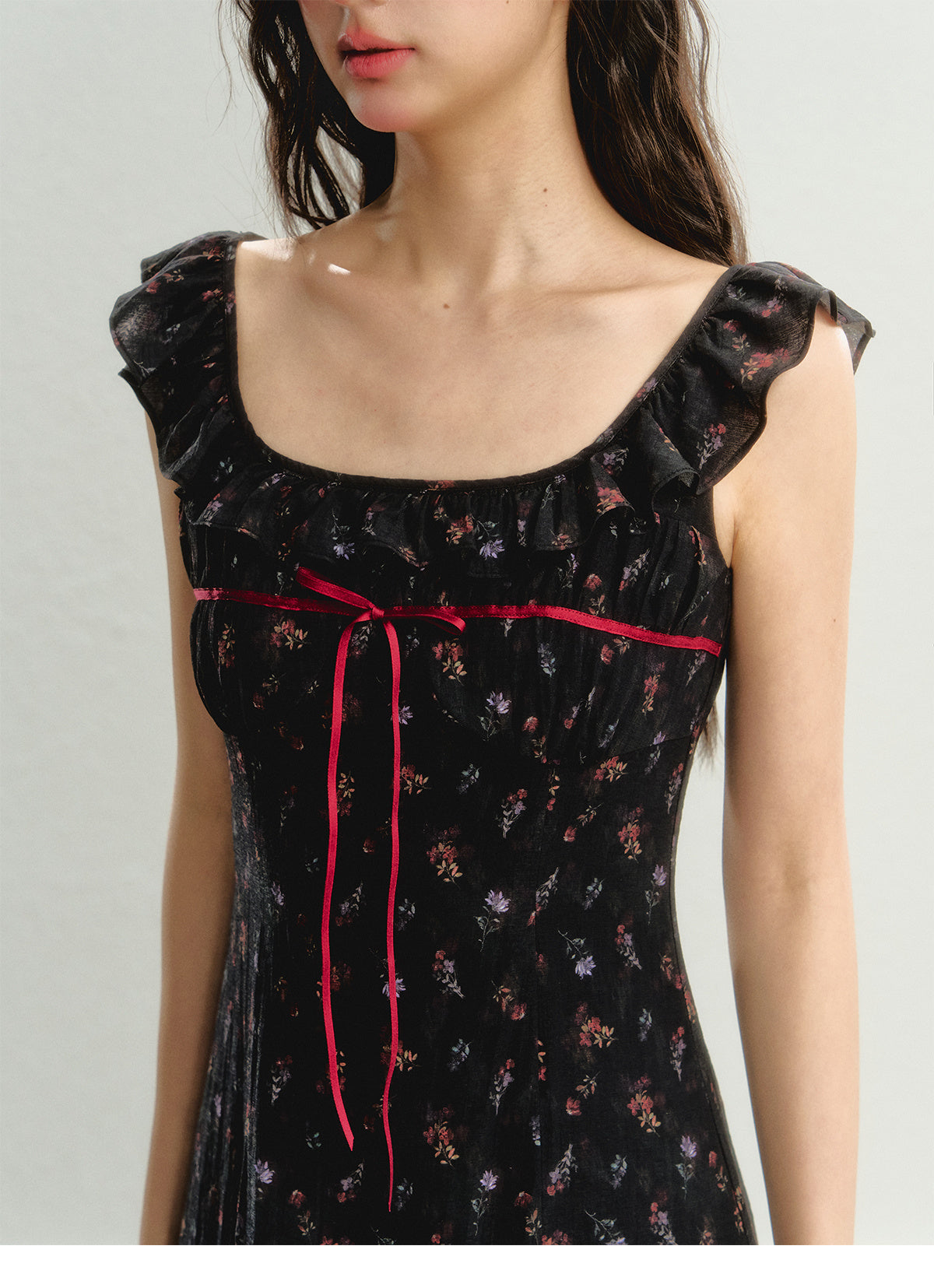 Sleeveless Flying Sleeve Floral Suspender Skirt CJ