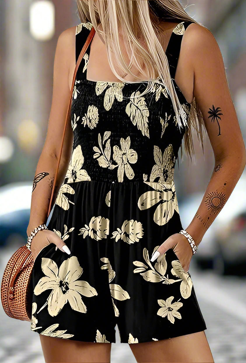 Flower Print Shorts Jumpsuit Summer Fashion Sleeveless Beach Bodysuit FitiqueFit