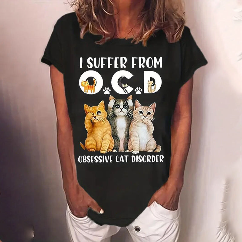Women's Cute Cat Graphic T-Shirt Casual Crewneck Short Sleeve Summer Top For Cat Lovers And Everyday Wear CJ US