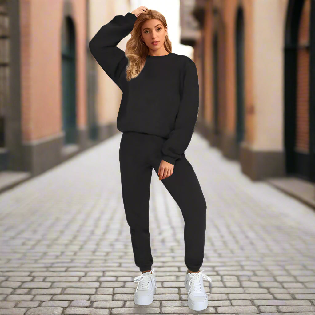 Women's Solid Color Round Neck Pullover Sweatshirt Pants Diversi Fashion™
