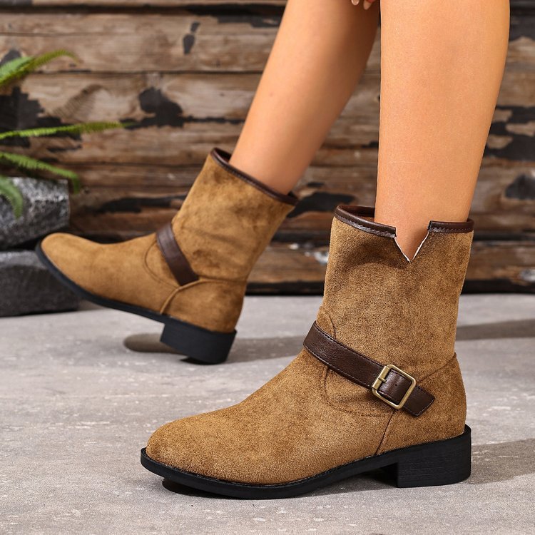 Casual Metal Buckle Slip-on Women's Martin Boots CJ