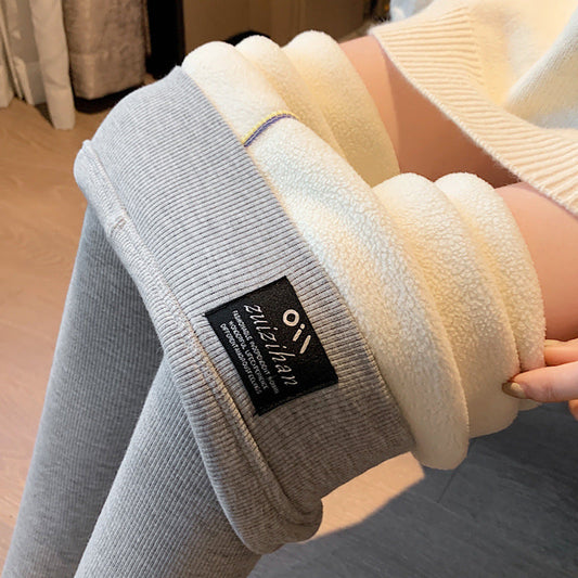 Leggings Women's Outer Wear High Waist Tight Season Lambswool Fleece Lined Padded Warm Keeping Pants 