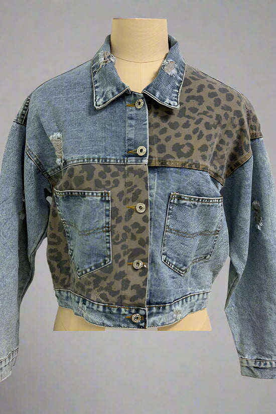 Women's Cropped Distressed Denim Jacket Ripped Button Down Jean Jacket Long Sleeve Casual Streetwear Coat CJ US