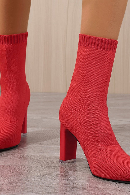 New Winter Fashion Minimalist Chunky-heeled Knitted Suede Ankle Boots With Pointed Toes For Women 