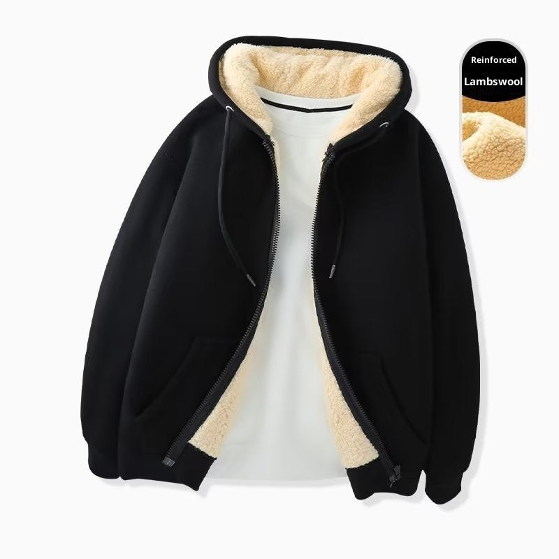 Women's Simple Solid Color Cold-proof Warm Berber Fleece Hooded Jacket 
