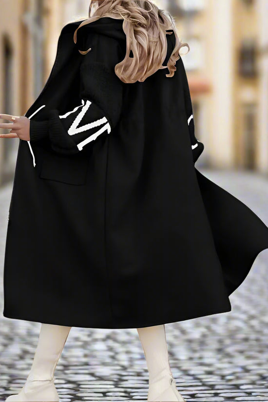 Women's Long Sleeve Letter Print Hooded Coat With Pockets - Zip Front Long Windbreaker For Spring&Fall CJ US