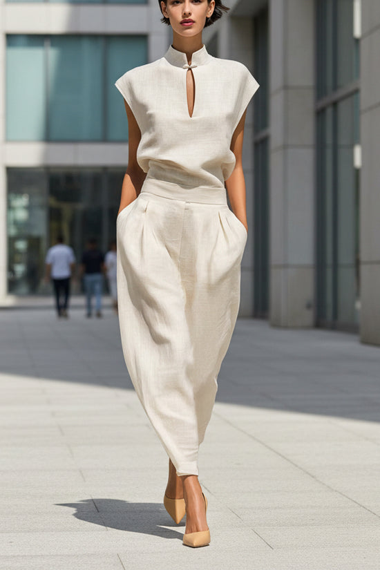 Chinese-style Satin Short-sleeve T-shirt And Pants Set For Women 
