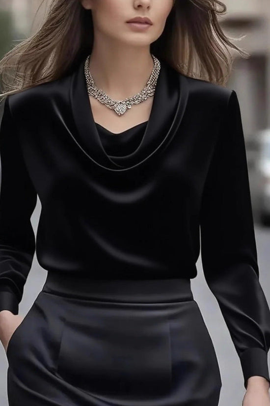 Elegant Solid-Color Minimalist Boat-Neck Long-Sleeve Shirt For Women 