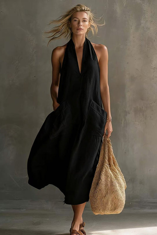 Casual Retro V-Neck Slip Linen Dress 