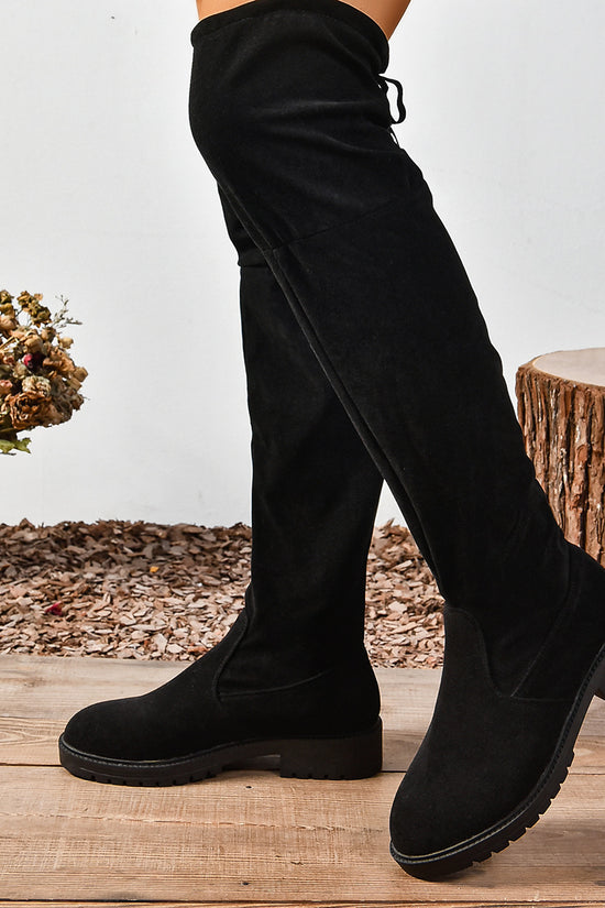 Women’s Elastic Knee-High Boots – Thick Sole Solid Color Fashion Boots - FitiqueFit