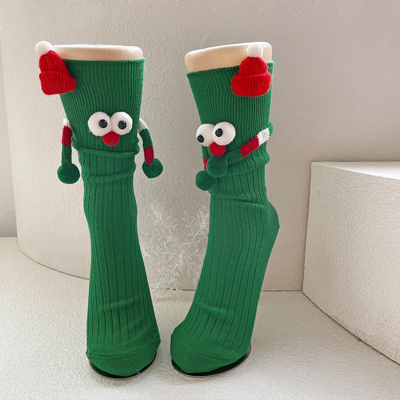 Cute Cartoon Christmas Socks Solid Cotton Middle-tube Socks For Adults And Children CJ
