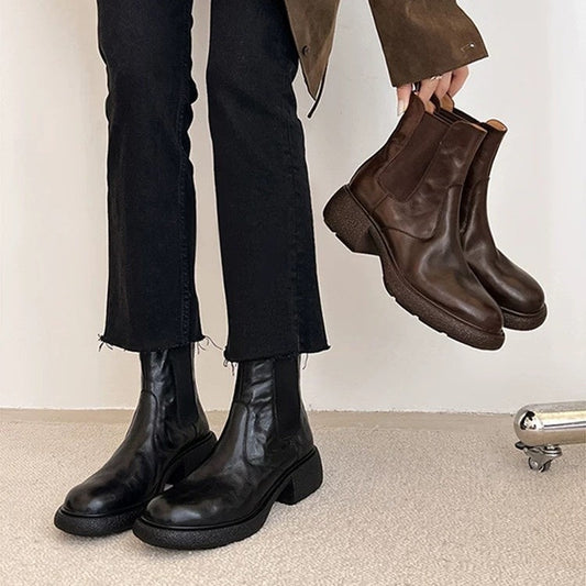 Womens British-style Dr Ankle Boots With Chunky Heels 