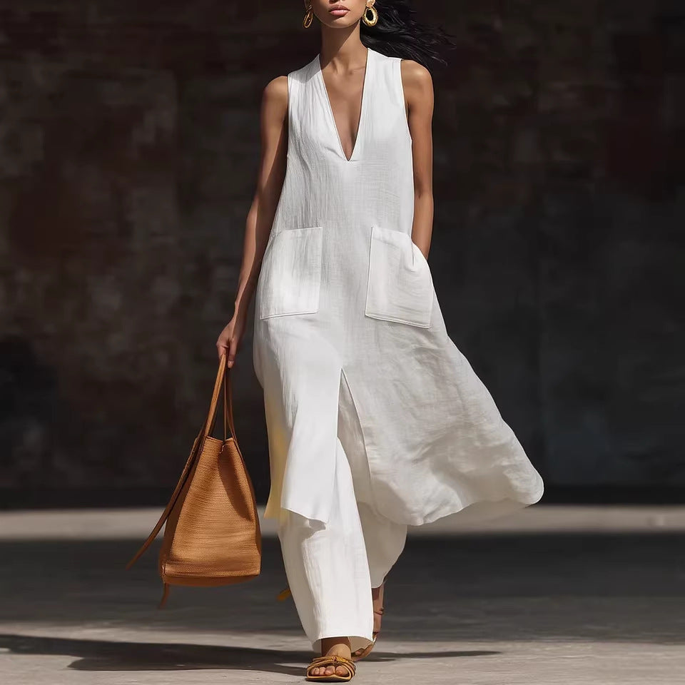 Casual New Style V-Neck Sleeveless Dress Set 