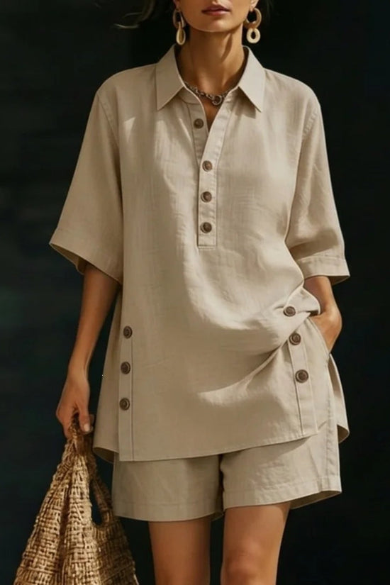 Womens Short-Sleeve Shirt And Loose Pants Two-Piece Set 