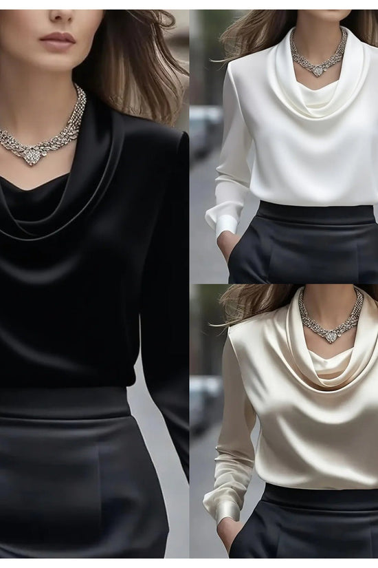 Elegant Solid-Color Minimalist Boat-Neck Long-Sleeve Shirt For Women 