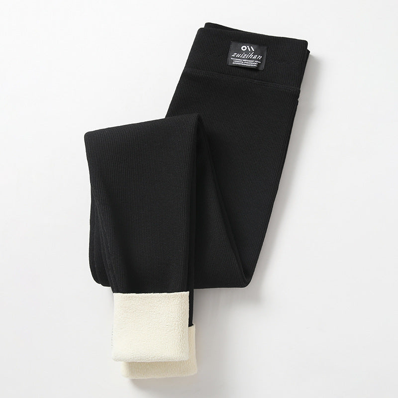 Leggings Women's Outer Wear High Waist Tight Season Lambswool Fleece Lined Padded Warm Keeping Pants 