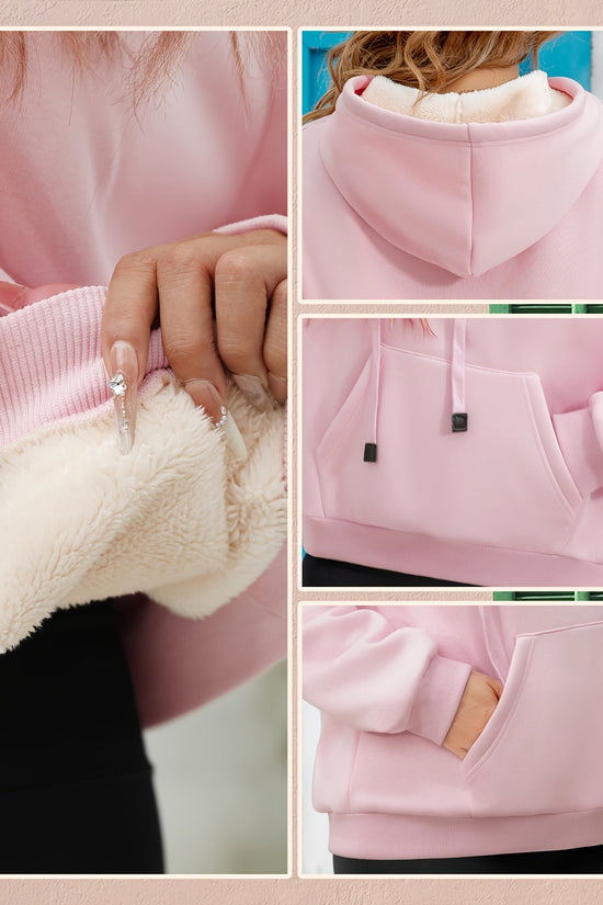 Winter New Arrival - Fashion Solid Color Velvet Hoodie - Warm Autumn And Winter Top - Hoodie With Adjustable Drawstring And Kangaroo Pocket, Comfortable Women's Sweatshirt 