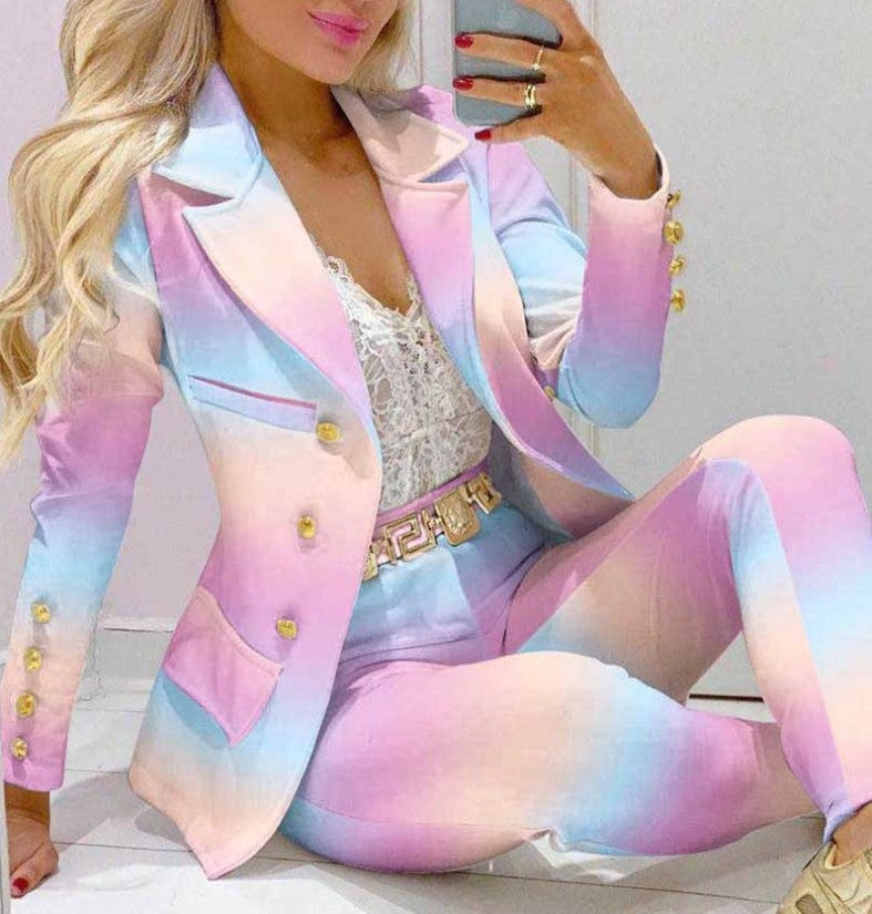 Casual Fashion Set Women's Suit Pink Suit Yellow Brown Striped Dotted Chain 