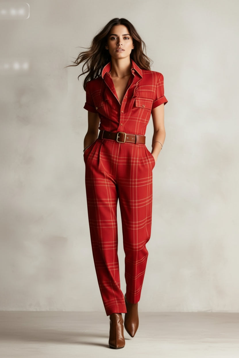 Notched Lapel Wide-leg Jumpsuit 
