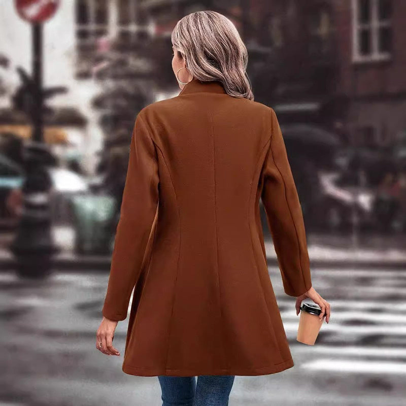 “Women’s Lapel Collar Single-Breasted Long Pea Coat Overcoat” CJ US