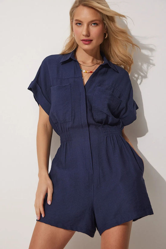 Workwear Jumpsuit Loose-fitting Figure-flattering Made Of Cotton And Linen 