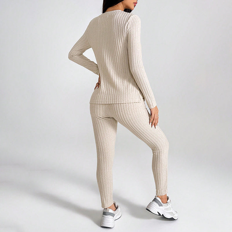 Women’s Ribbed Knit Long‑Sleeve Tee & Pants Lounge Set CJ US